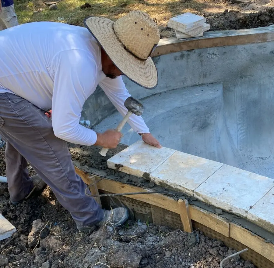 Houston Pool Remodel - Stone Pool Coping Installation
